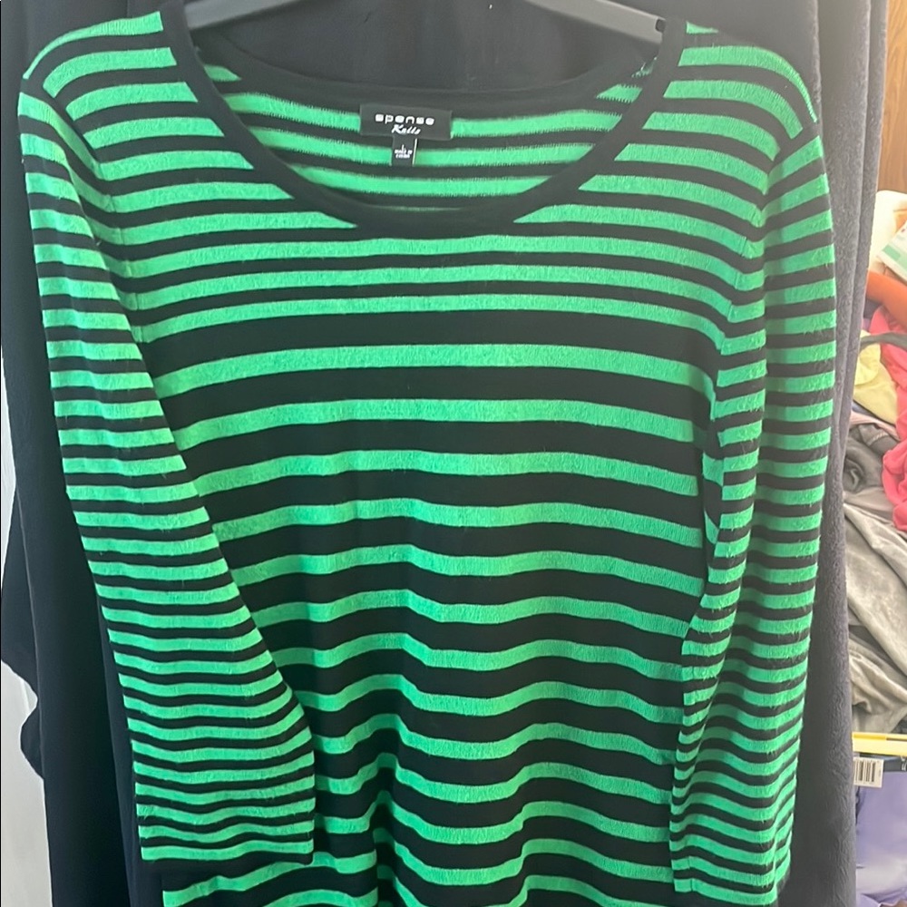 Spense Black and Green Striped Top